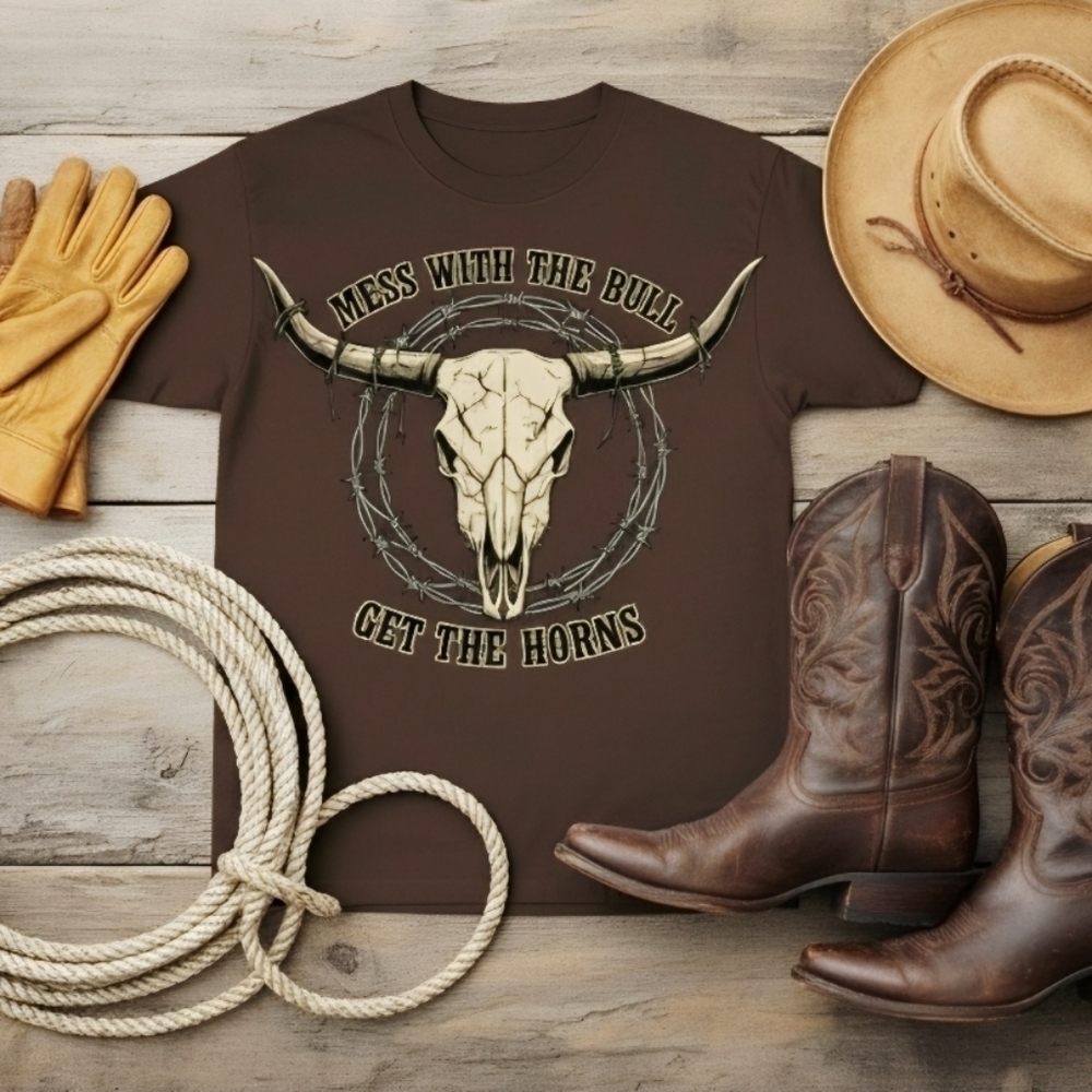 Mess With The Bull Get The Horns Western Graphic Tee